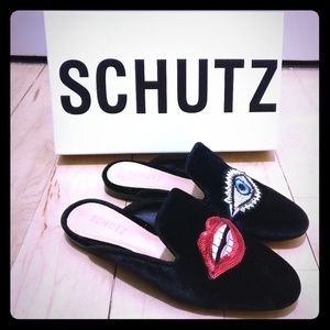 Schutz Eye and Lip Mules - Black